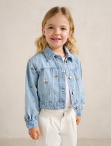 Kristen Girls Denim Emb Crop Jacket Forever New
