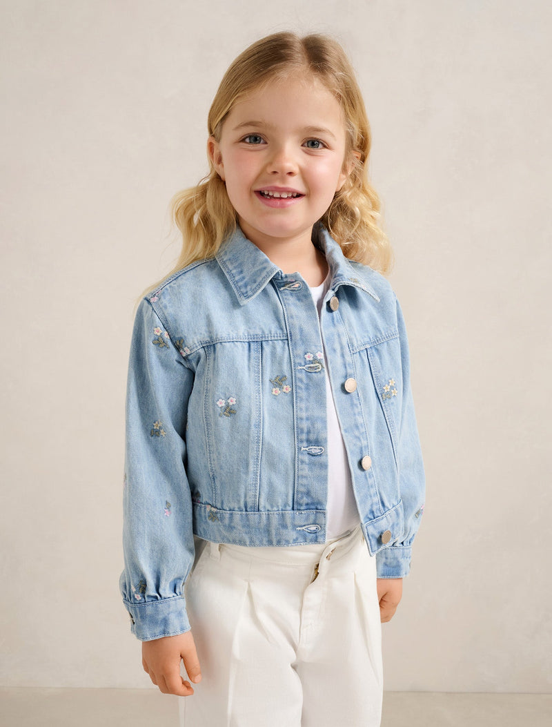 Kristen Girls Denim Emb Crop Jacket Forever New