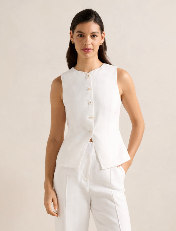 Saylor Linen Waistcoat Porcelain Forever New