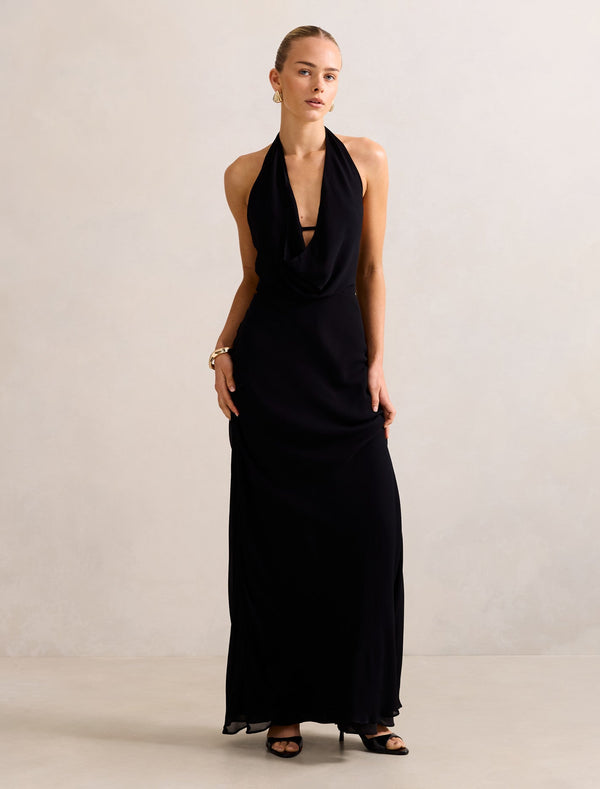 Marina Cowl Halter Dress Black Forever New