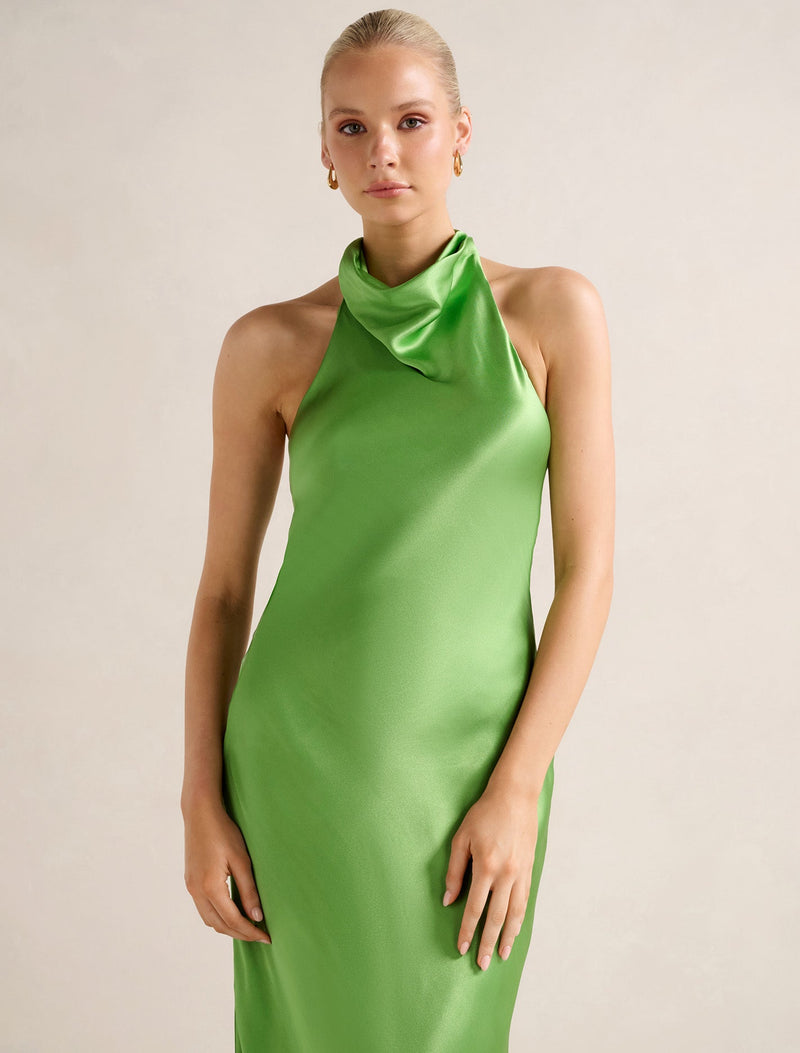 Clementine High Neck Satin Maxi Dress Shamrock | Forever New Clementine High Neck Satin Maxi Dress Shamrock | Forever New