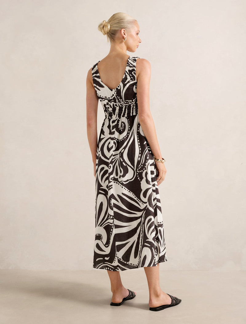 April Gathered Linen Midi Dress Forever New