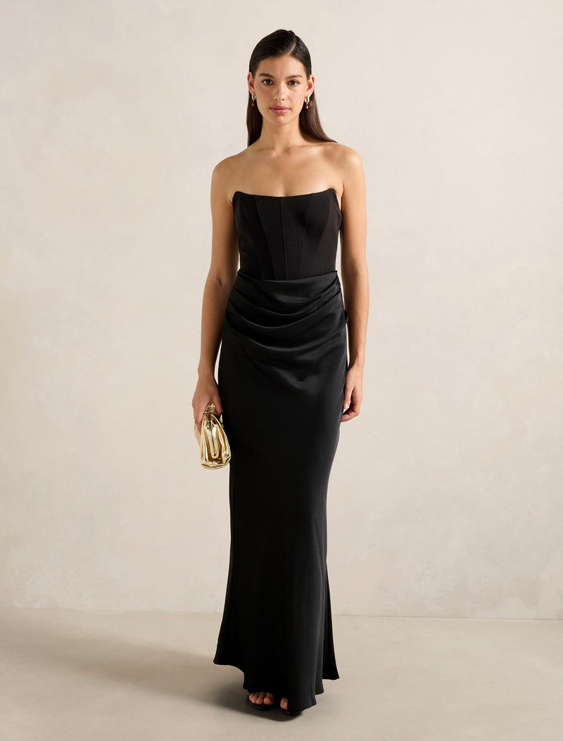 Isra Drape Strapless Maxi Dress Black Forever New
