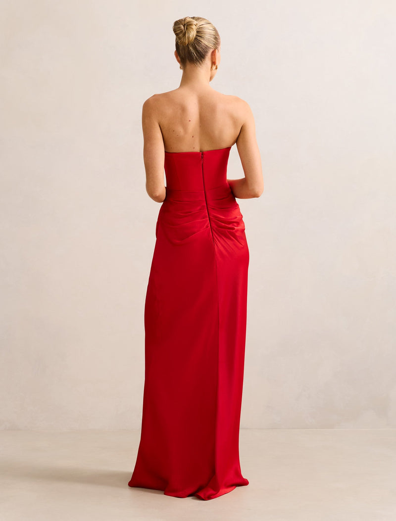 Isra Drape Strapless Maxi Dress Red