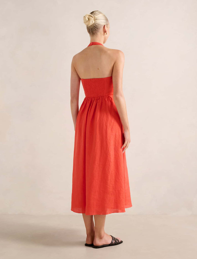 Lilian Wrap Linen Halter Midi Dress Forever New