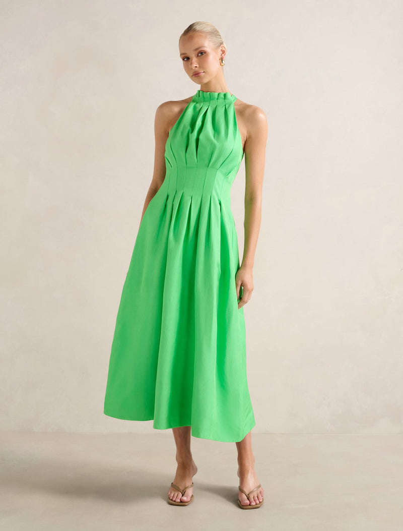 Miller Pleat Halter Midi Dress Shamrock | Forever New Miller Pleat Halter Midi Dress Shamrock | Forever New