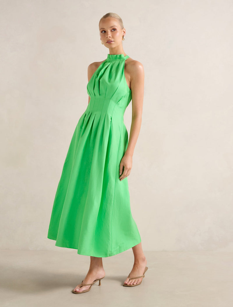 Miller Pleat Halter Midi Dress Shamrock | Forever New Miller Pleat Halter Midi Dress Shamrock | Forever New