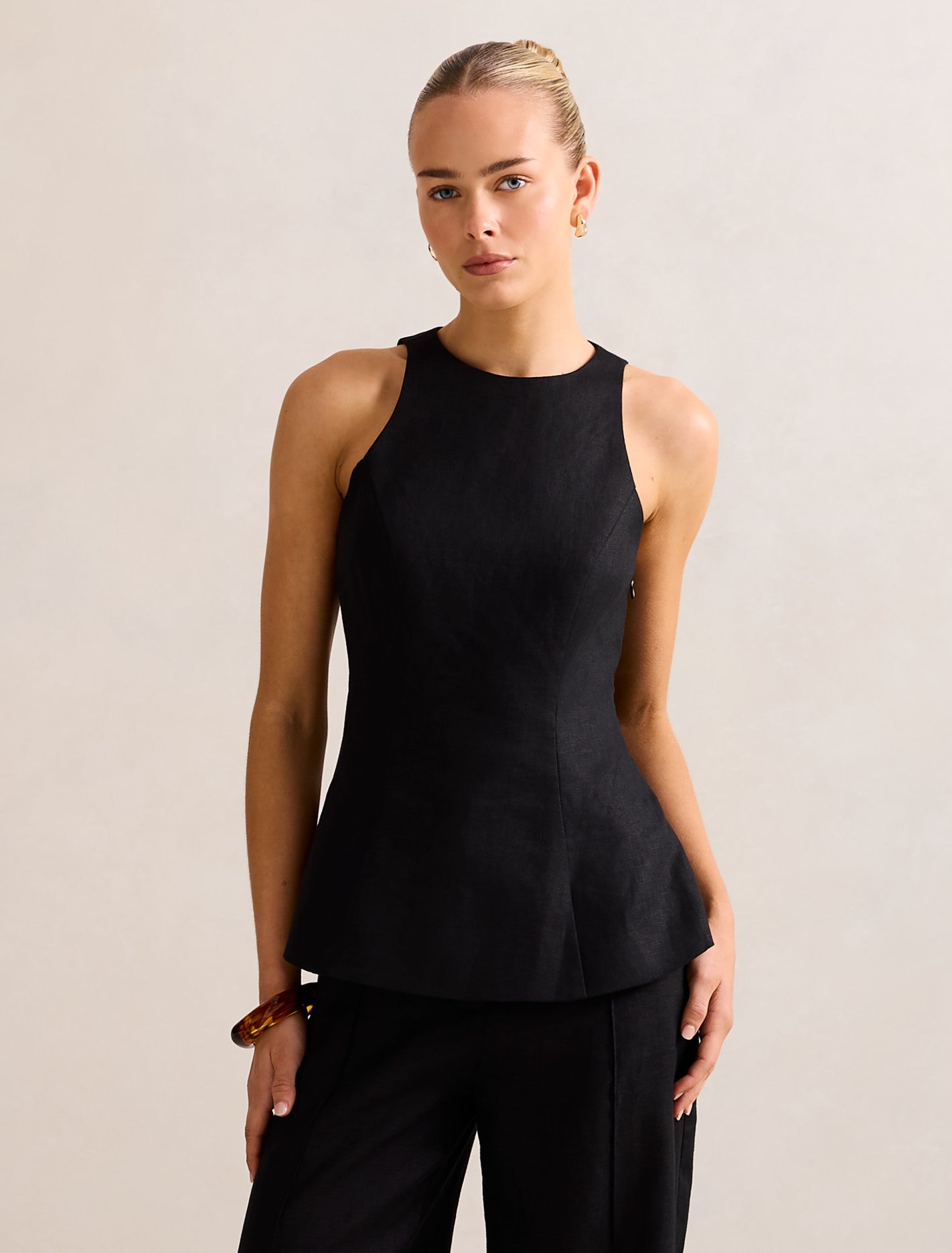 Liliana Linen Top Black | Forever New