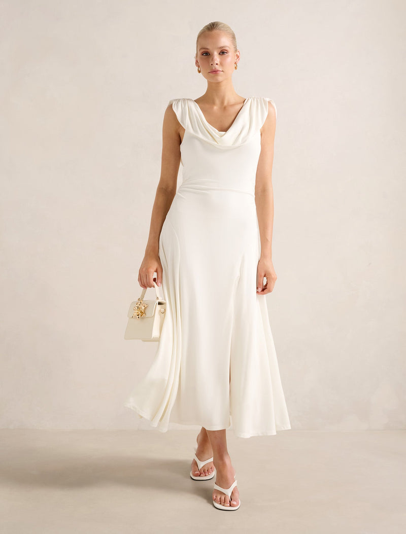 Oceana Cowl Jersey Dress Cream Forever New