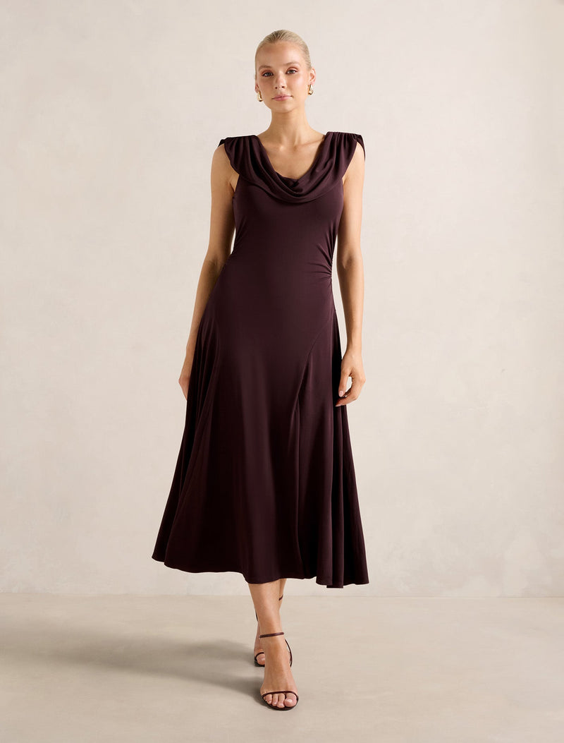 Oceana Cowl Jersey Dress Chocolate Forever New