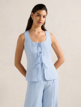 Tia Tie Front Waistcoat Blue Set Forever New