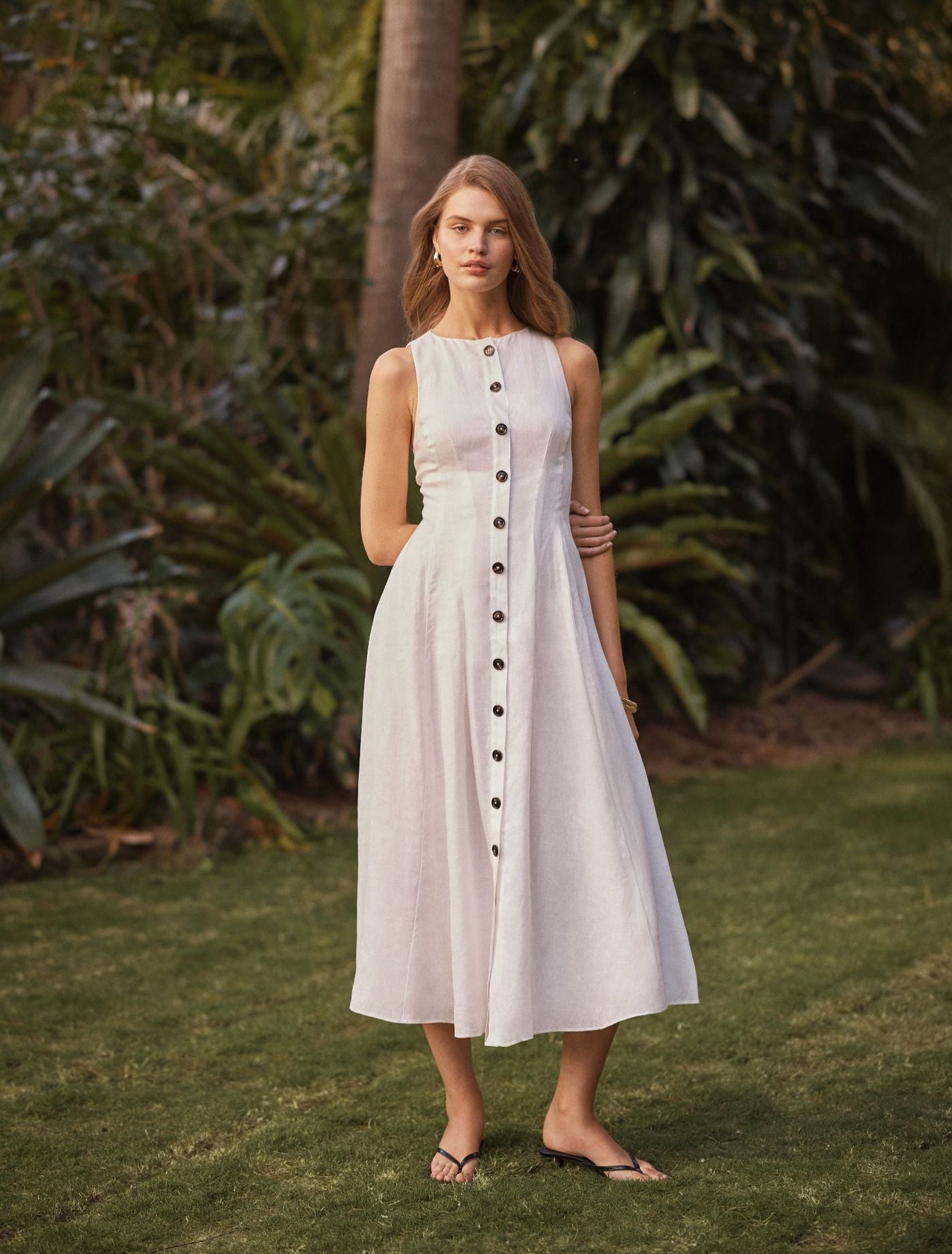 pia midi dress PIA Tie Waist Linen Midi Dress