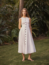 Pia Button Front Linen Midi Dress Forever New