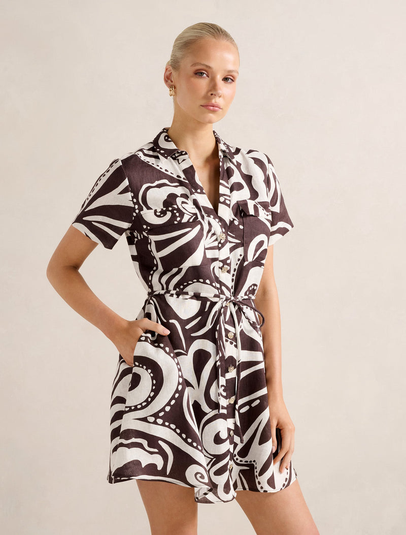 Grace Linen Shirt Mini Dress Forever New