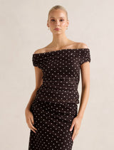 Mimi Off Shoulder Mesh Top Choc Kinsey Co-Ord Forever New