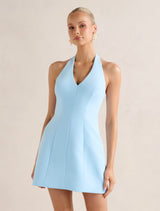 Riley Structured Halter Mini Dress Pretty Blue Forever New