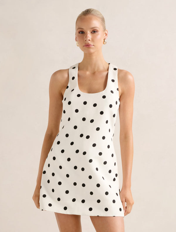 Vivienne Scoop Neck Linen Mini Dress Hadley Spot Forever New