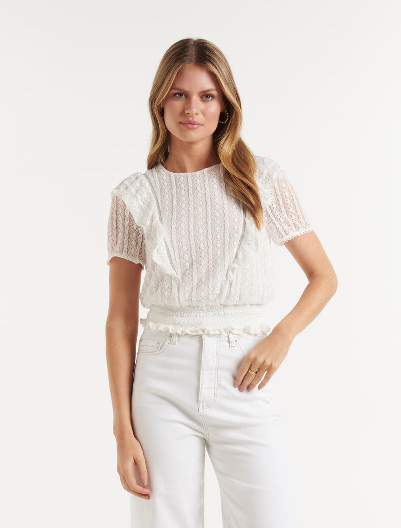 Lucinda Lace Trim Frill Top - Forever New