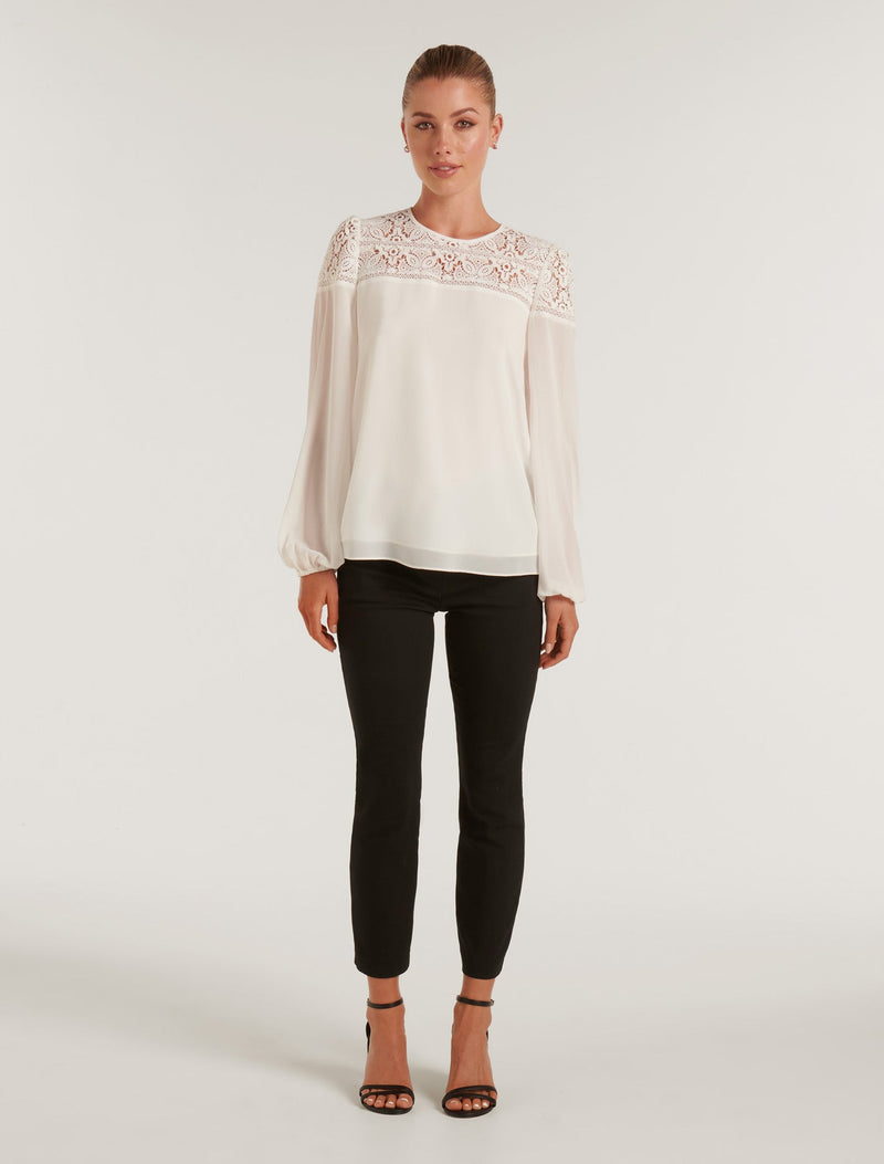 Elina Long Sleeve Lace Blouse Forever New