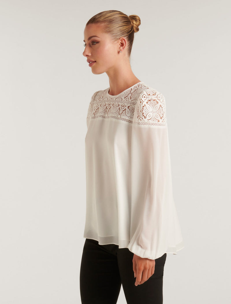 Elina Long Sleeve Lace Blouse Forever New