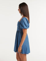 Liana Denim Ruched Mini Dress Forever New