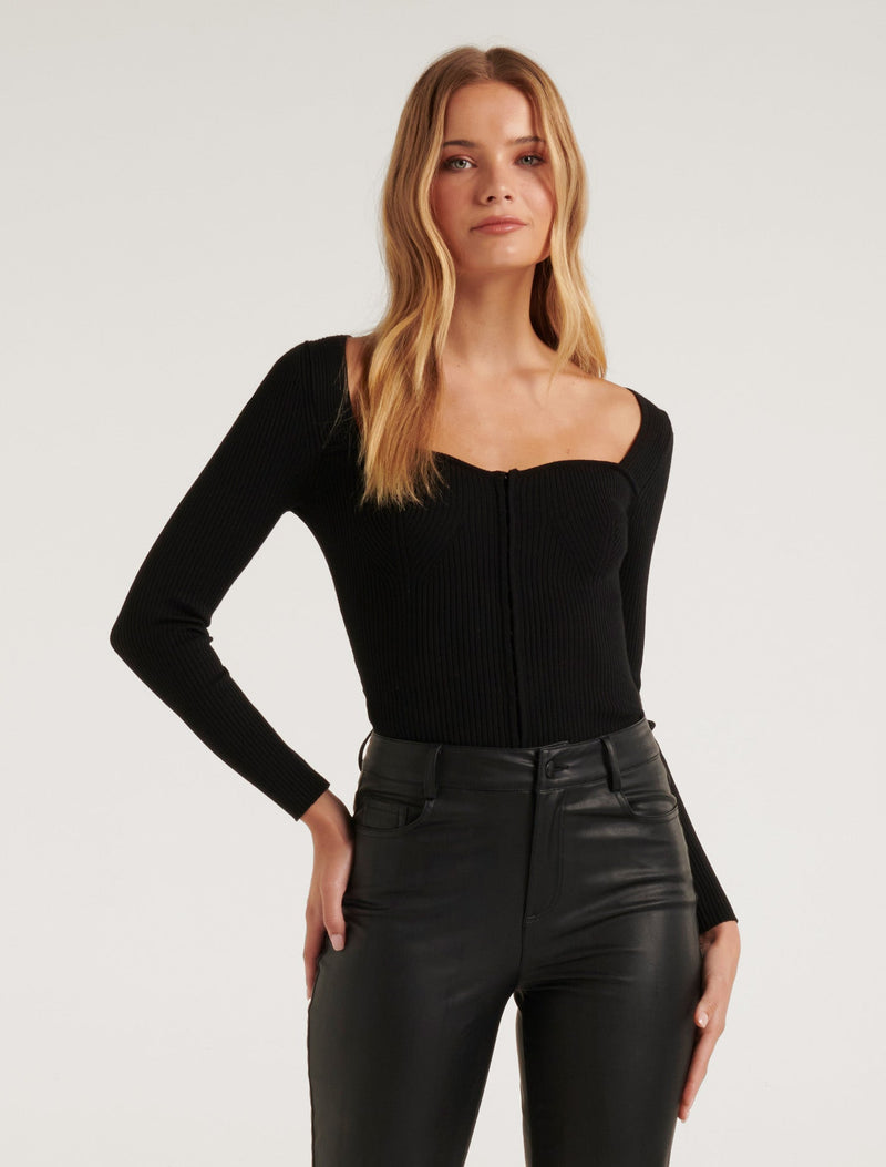 Leila Corset Knit Top Black Forever New