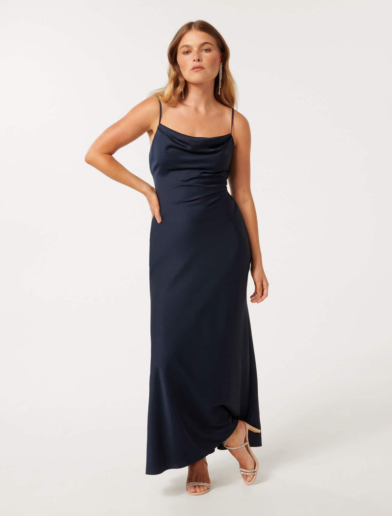 Mia Petite Boat Neck Satin Maxi Dress Forever New