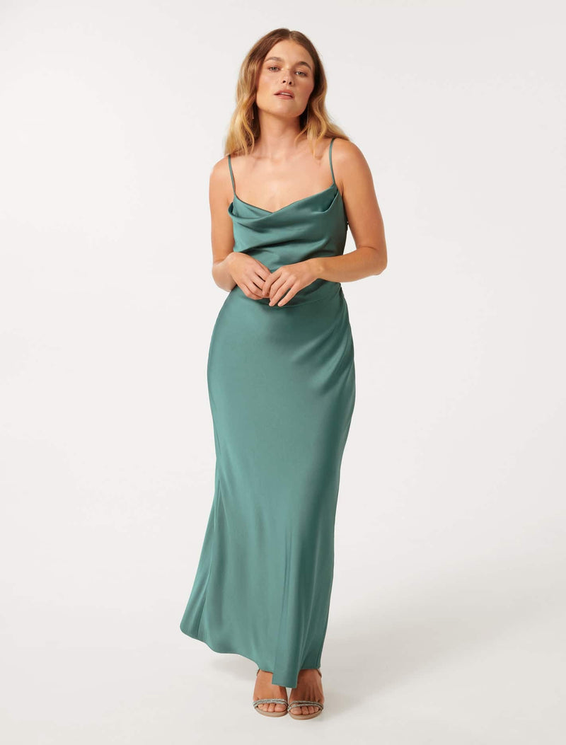 Mia Petite Boat Neck Satin Maxi Dress Forever New