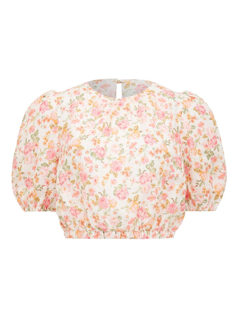 Jodie Puff Sleeve Top Pink Halliday Floral Forever New