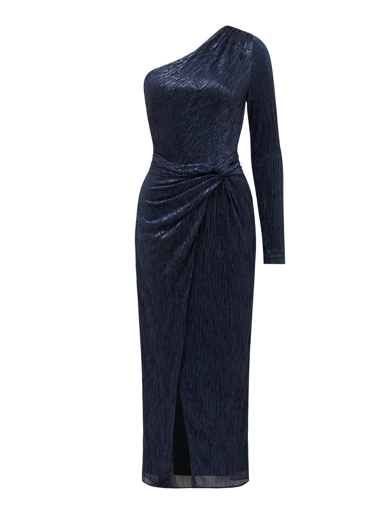 Jean One Shoulder Plisse Midi Dress Forever New