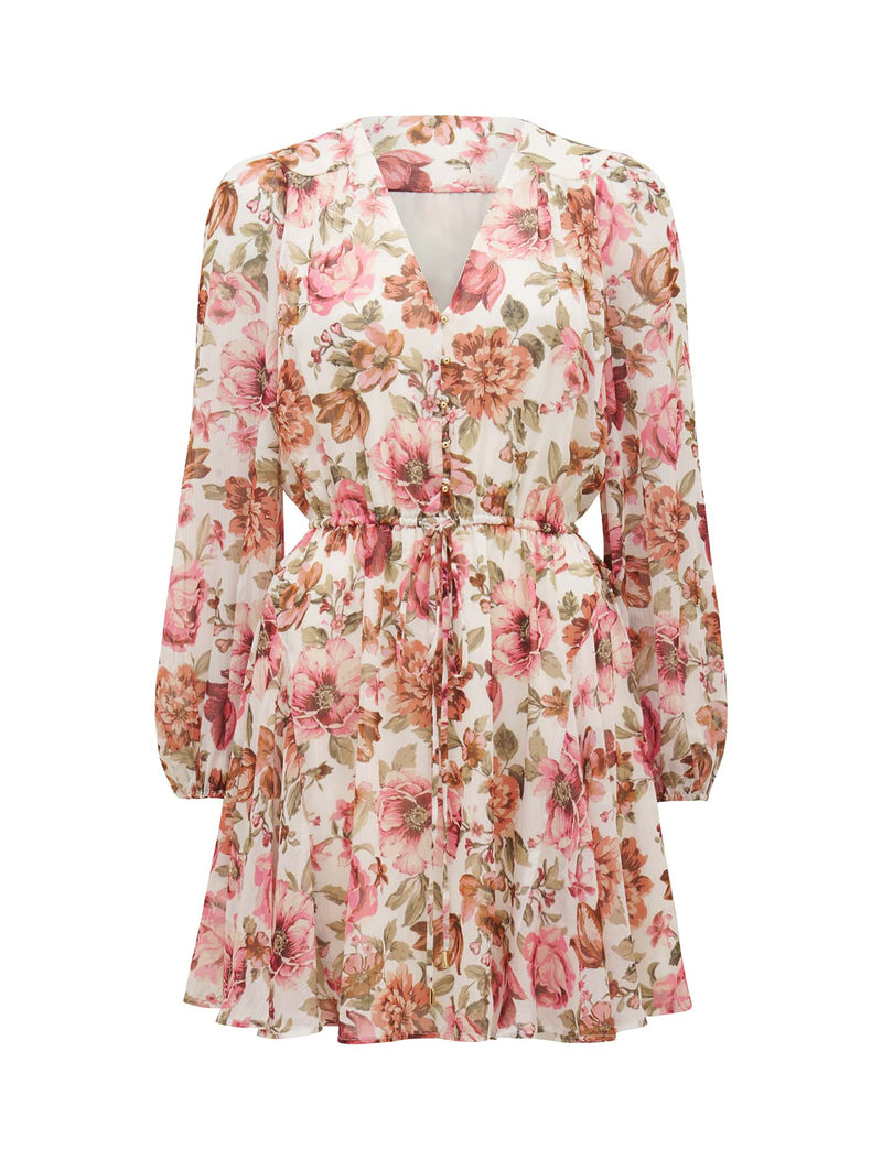 Danielle Yoke Skater Dress Coral Delphi Floral Forever New