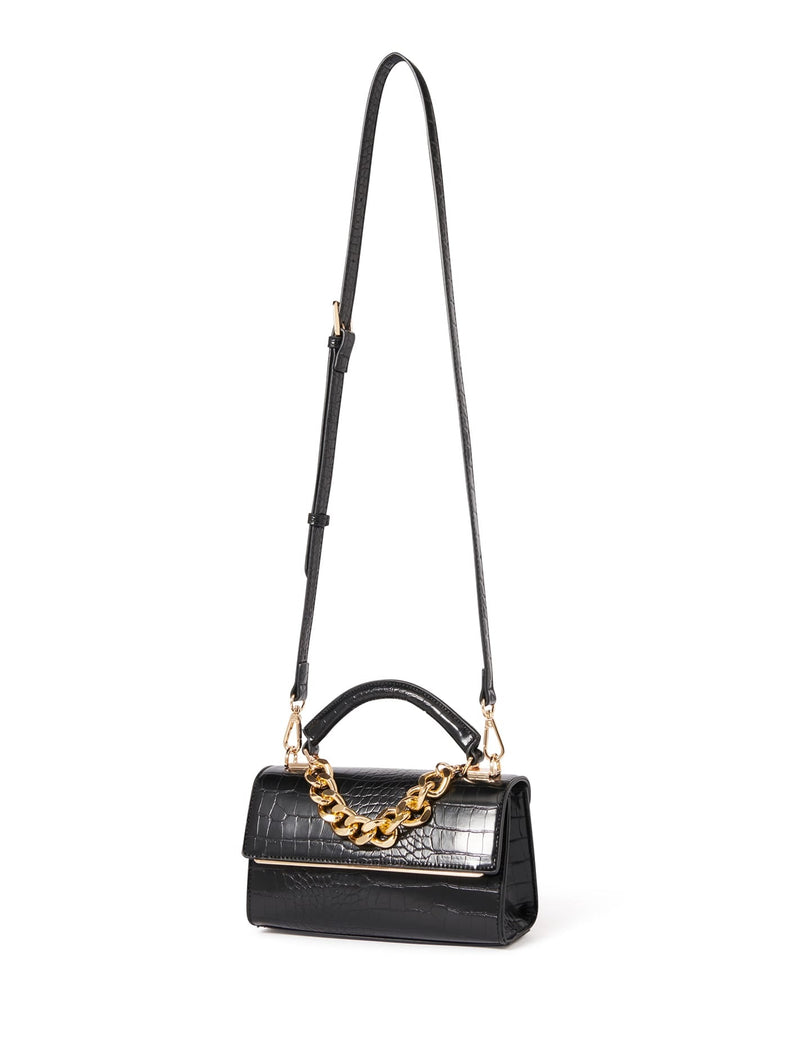 Macy Chain Mini Bag Black Croc Forever New