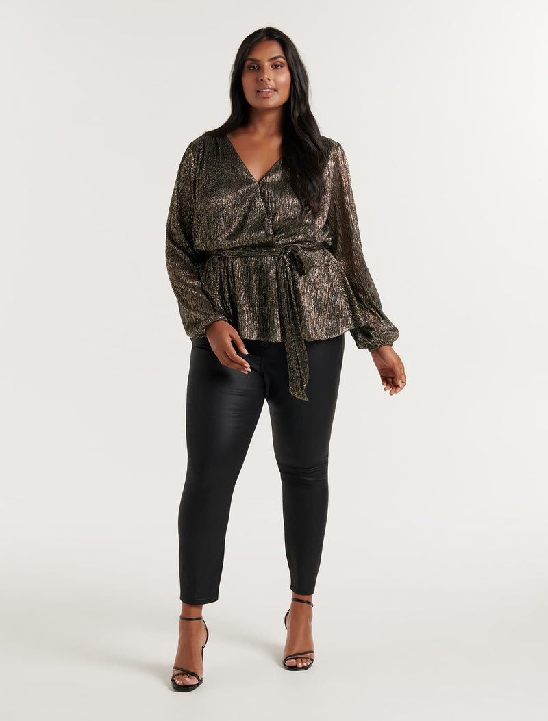 Skye Curve Plisse Wrap Blouse - Forever New