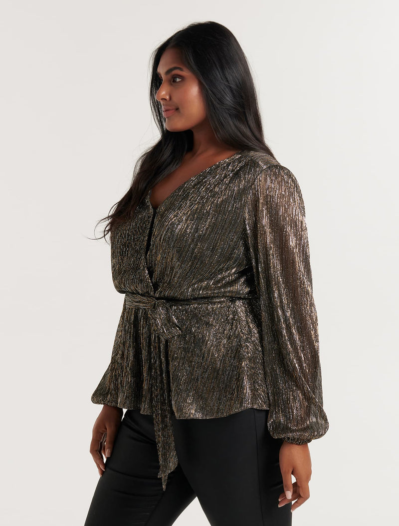 Skye Curve Plisse Wrap Blouse - Forever New
