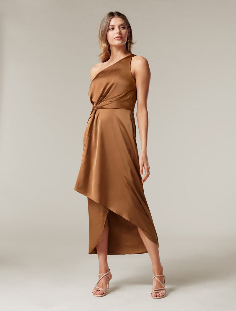 Haidee One Shoulder Midi Dress - Copper Rust - Forever New
