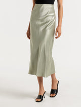 Portia Bias Midi Skirt - Dusty Sage - Forever New