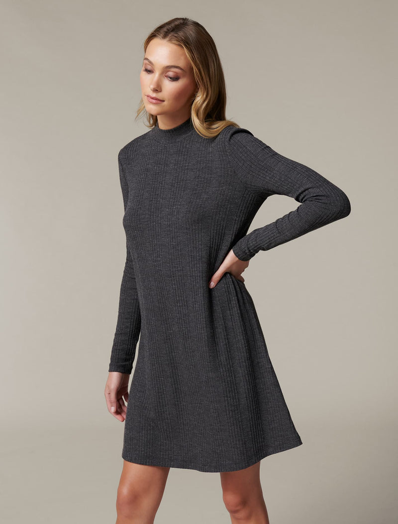 Vienna High Neck Shift Dress Grey Marle Forever New