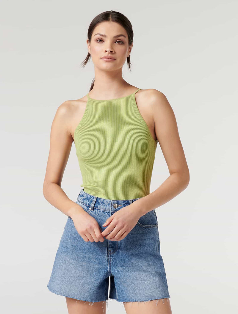 Jade High Square Neck Knit Tank Top - Forever New