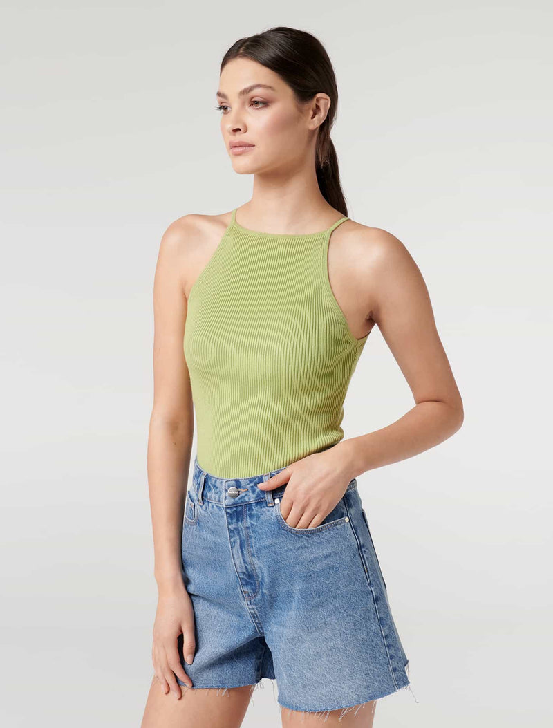 Jade High Square Neck Knit Tank Top - Forever New
