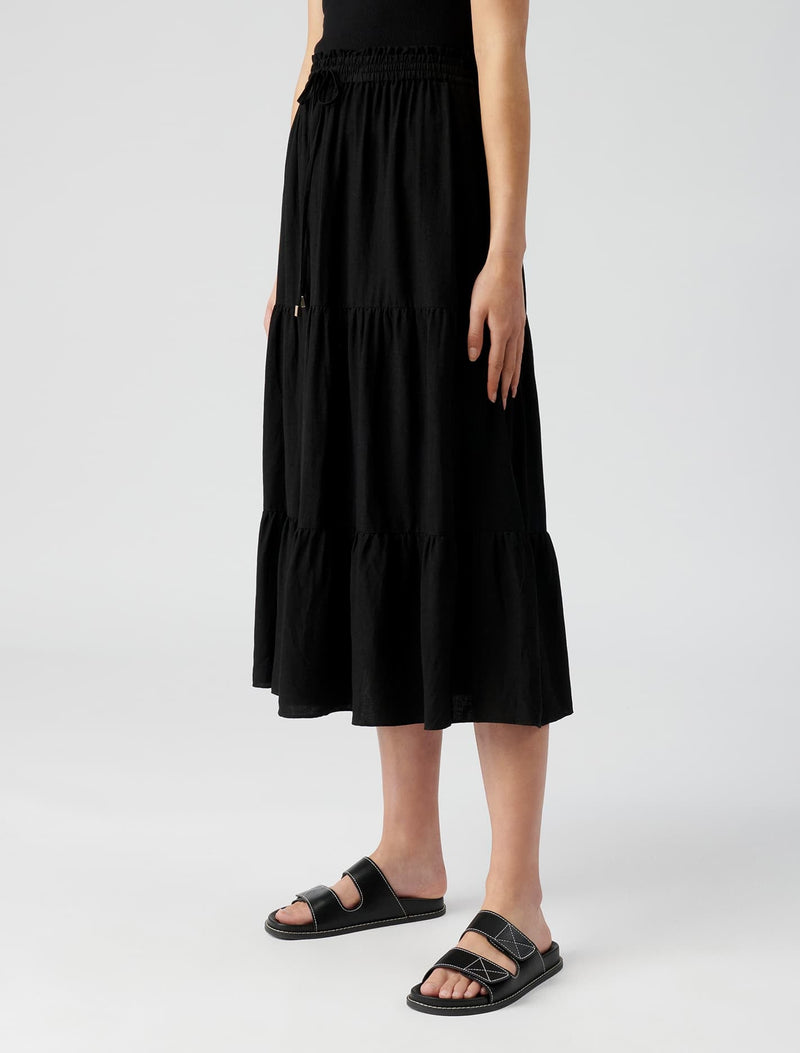 Teresa Tiered Linen Midi Skirt - Forever New