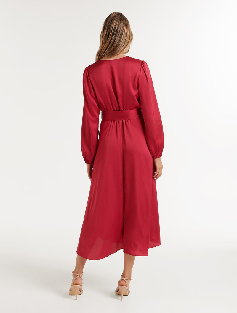 Marilyn Satin Wrap Midi Dress - Forever New