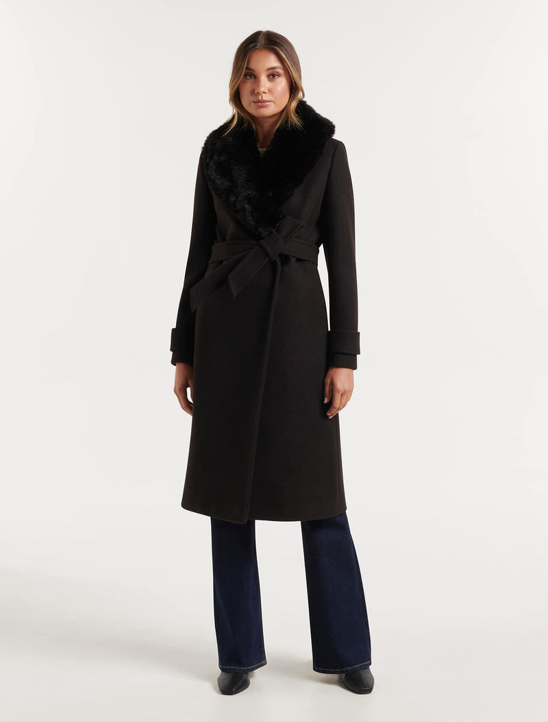 Nora Faux Fur Collar Coat - Forever New