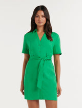 Flossy Mini Linen Shirt Dress Forever New