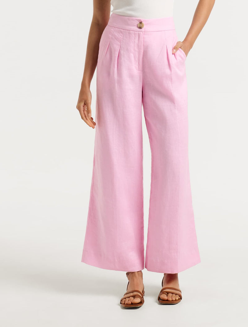 Tiara Linen Wide Leg Pant - Pink - Forever New