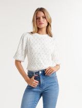 Kylie Pointelle Knit T-Shirt Forever New