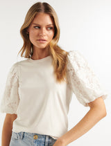 Vikki Lace Puff Sleeve Top Forever New