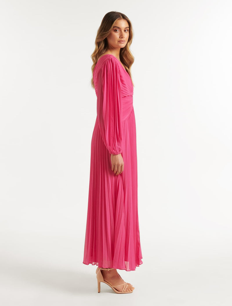 Rosalia Pleated V Neck Dress Forever New