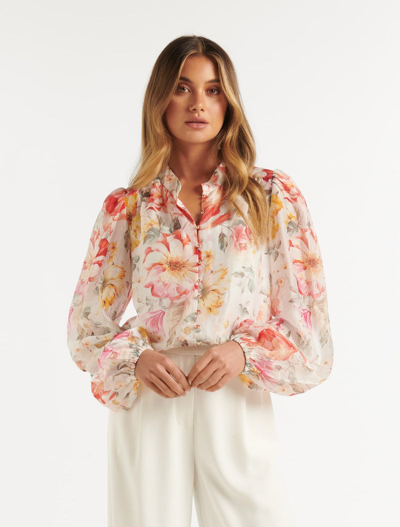 Amelia Printed Button Down Blouse Forever New