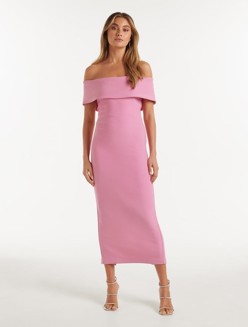 Pink bardot bodycon dress shop