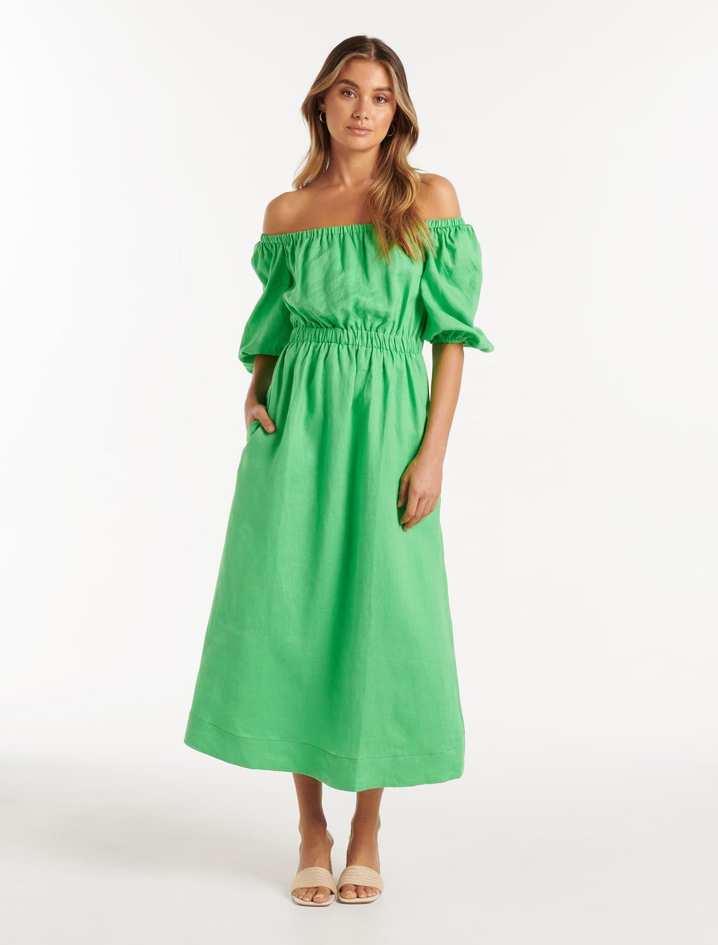 Eloise Off Shoulder Midi Dress Vibrant Green Forever New